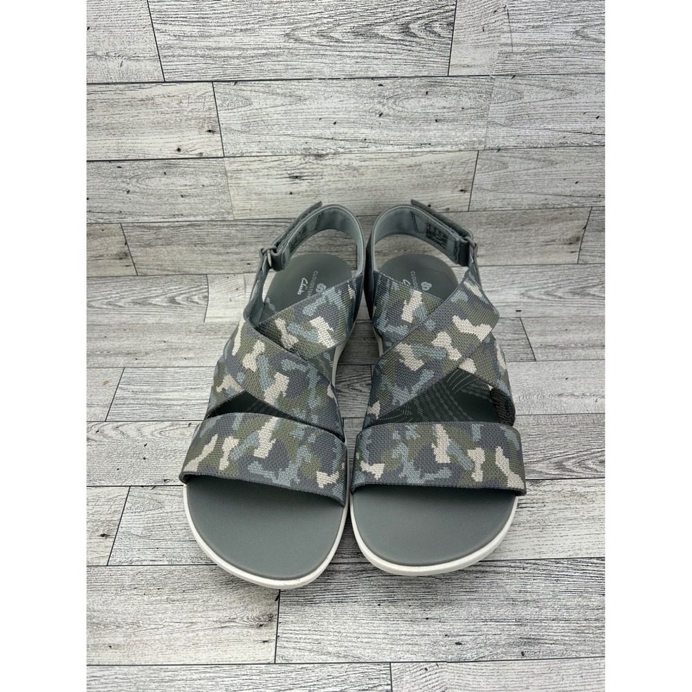 Clarks Cloudsteppers Arla Glison Grey Camo Strappy Sandals Women Sz 12 W